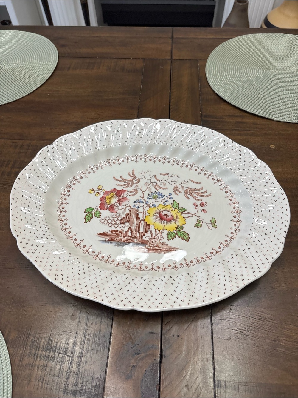 Vintage Royal Doulton oval floral porcelain large serving platter England